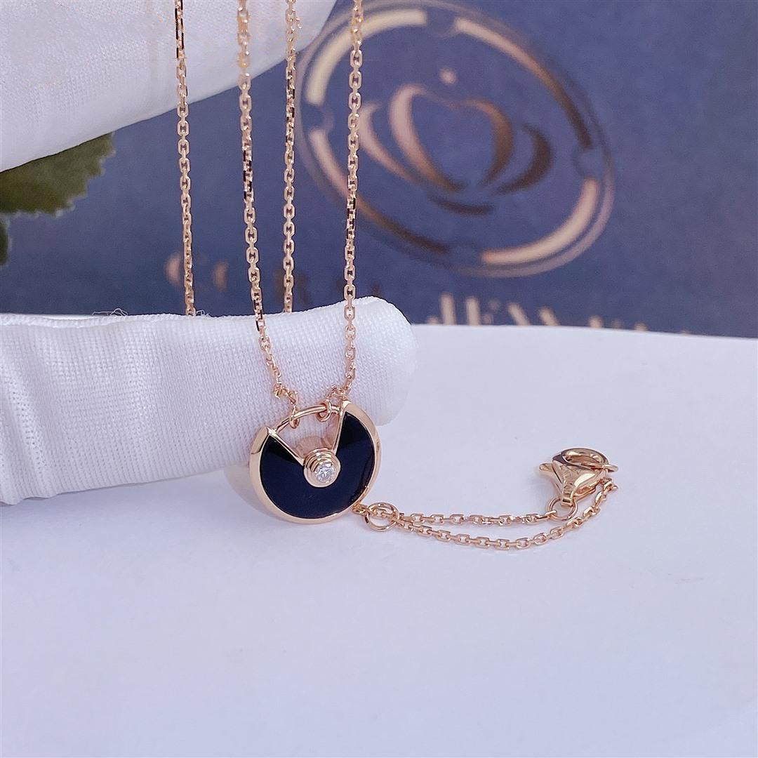 [⭐Spark]AMULETTE ROSE GOLD ONYX NECKLACE