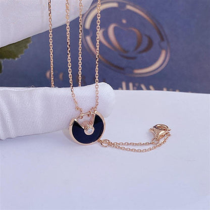 [⭐Spark]AMULETTE ROSE GOLD ONYX NECKLACE