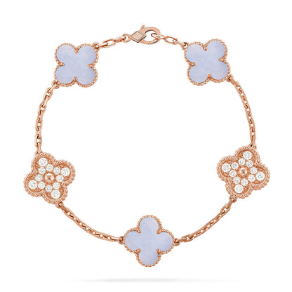 [⭐Spark] CLOVER 5 MOTIF PURPLE CHALCEDONY BRACELET COLLECTION