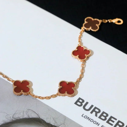 [⭐Spark] CLOVER 5 MOTIF RED CORNELIAN BRACELET COLLECTION
