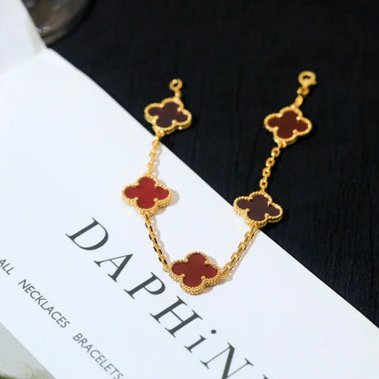 [⭐Spark] CLOVER 5 MOTIF RED CORNELIAN BRACELET COLLECTION