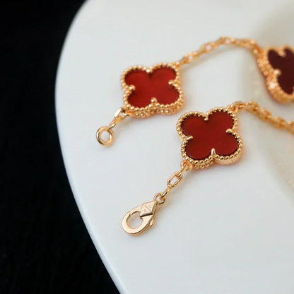[⭐Spark] CLOVER 5 MOTIF RED CORNELIAN BRACELET COLLECTION