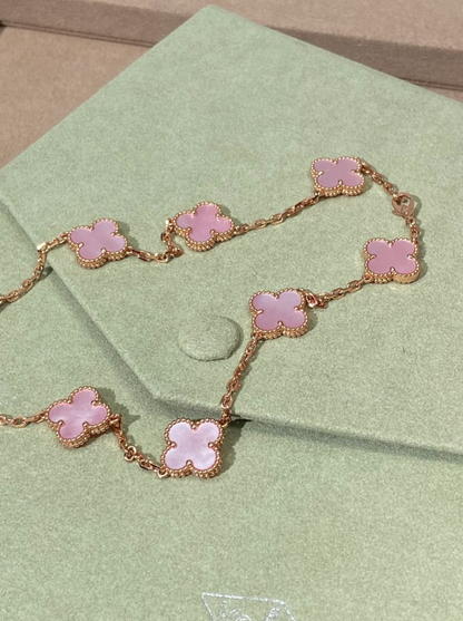 [⭐Spark Jewellery] Pink Necklace with Ten Clover Designs