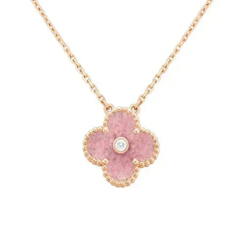 [⭐Spark]CLOVER 15MM DIAMOND RHODONITE NECKLACE