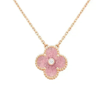 [⭐Spark]CLOVER 15MM DIAMOND RHODONITE NECKLACE