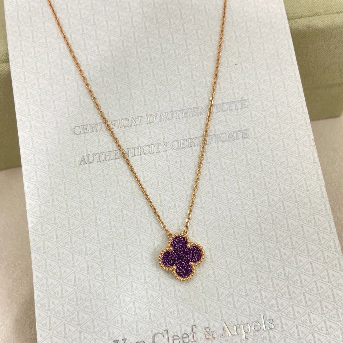[⭐Spark]NEW 15MM PURPLE SAND-GOLD FOUR-LEAF CLOVER NECKLACE