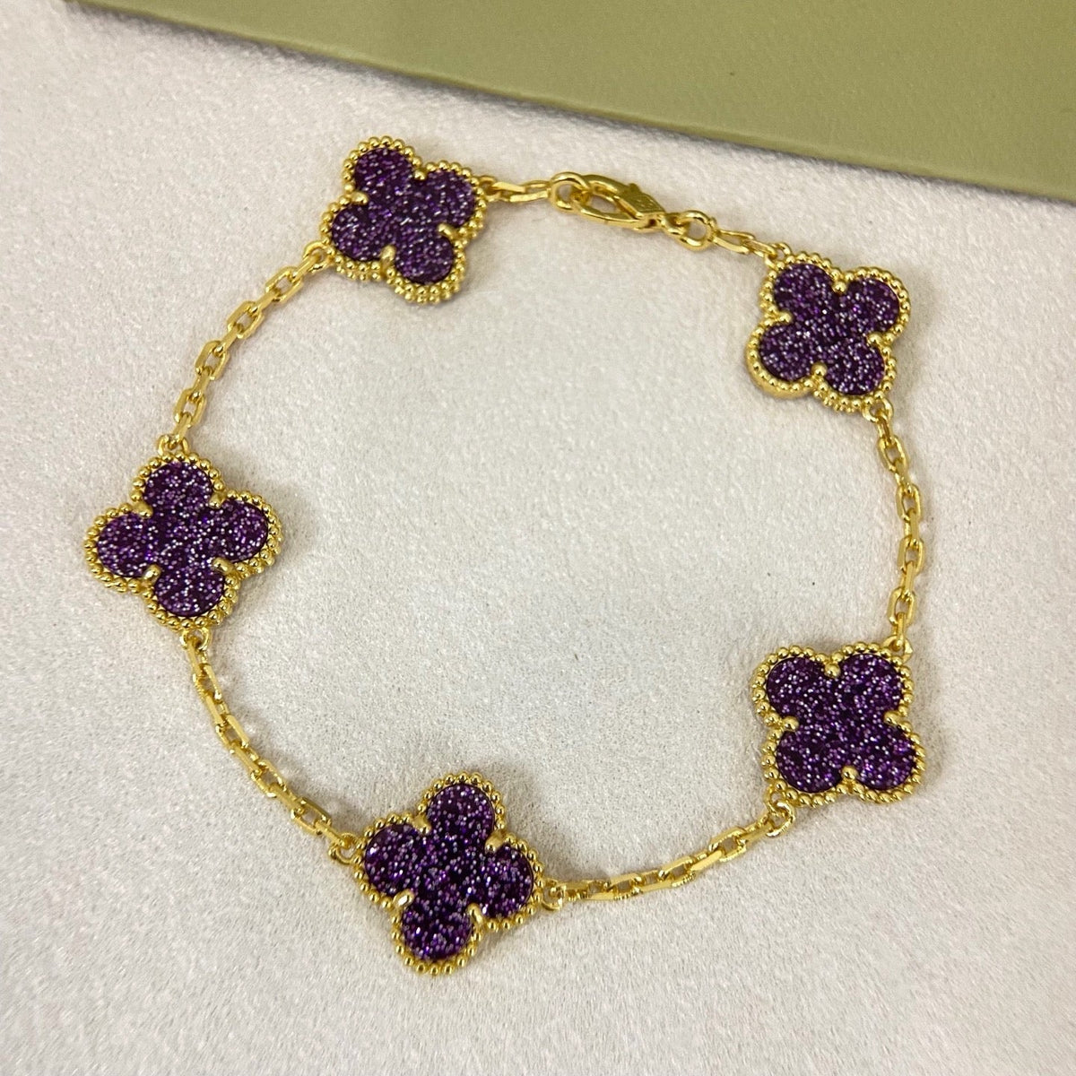 [⭐Spark]NEW PURPLE SAND-GOLD FOUR-LEAF CLOVER 5-FLOWER BRACELET