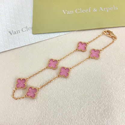 [⭐Spark]2026 NEW CLOVER 6 MOTIF BUBBLE PINK ENAMEL BRACELET