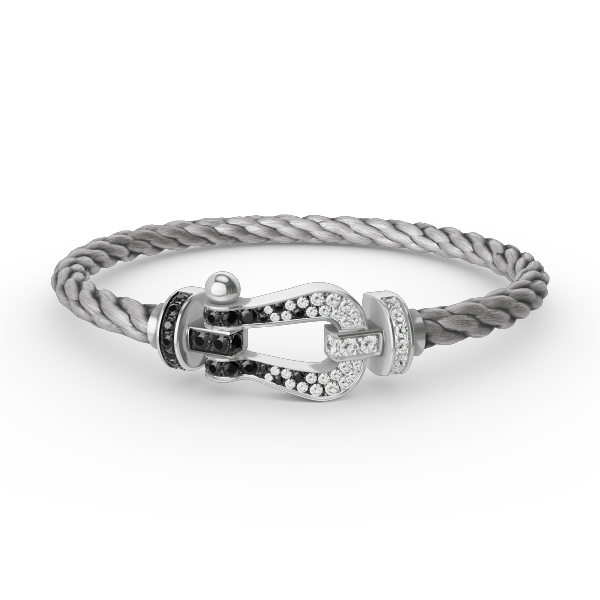 [⭐Spark]FORCE LARGE HORSESHOE BLACK WHITE DIAMOND BRACELET SILVER