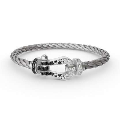 [⭐Spark]FORCE LARGE HORSESHOE BLACK WHITE DIAMOND BRACELET SILVER