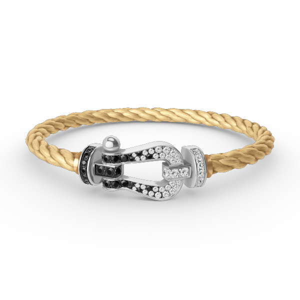[⭐Spark]FORCE LARGE HORSESHOE BLACK WHITE DIAMOND BRACELET SILVER