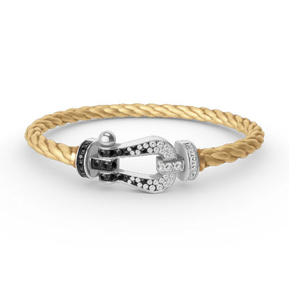 [⭐Spark]FORCE LARGE HORSESHOE BLACK WHITE DIAMOND BRACELET SILVER