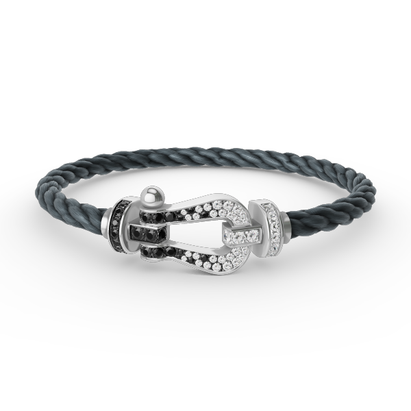 [⭐Spark]FORCE LARGE HORSESHOE BLACK WHITE DIAMOND BRACELET SILVER