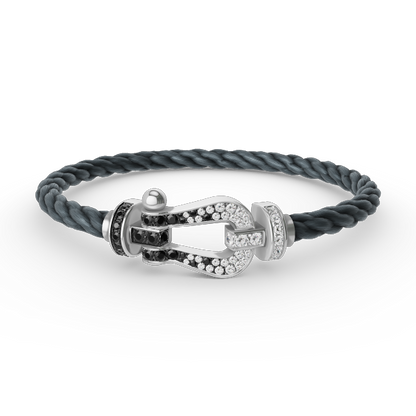[⭐Spark]FORCE LARGE HORSESHOE BLACK WHITE DIAMOND BRACELET SILVER