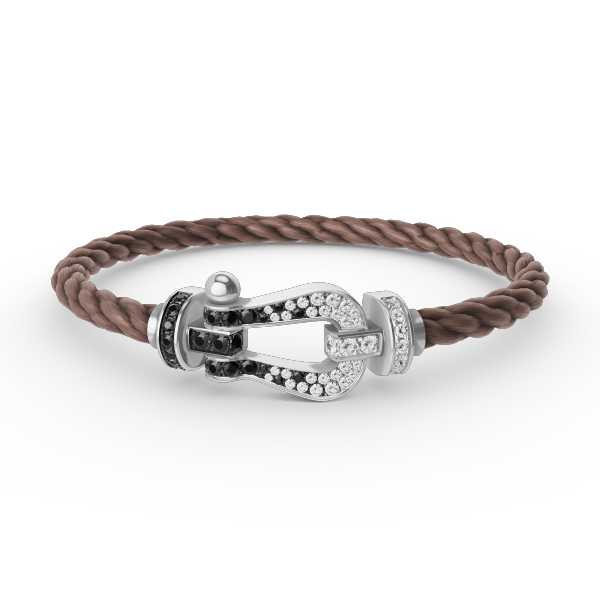 [⭐Spark]FORCE LARGE HORSESHOE BLACK WHITE DIAMOND BRACELET SILVER
