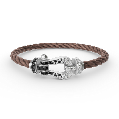 [⭐Spark]FORCE LARGE HORSESHOE BLACK WHITE DIAMOND BRACELET SILVER