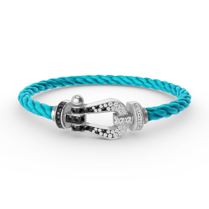 [⭐Spark]FORCE LARGE HORSESHOE BLACK WHITE DIAMOND BRACELET SILVER