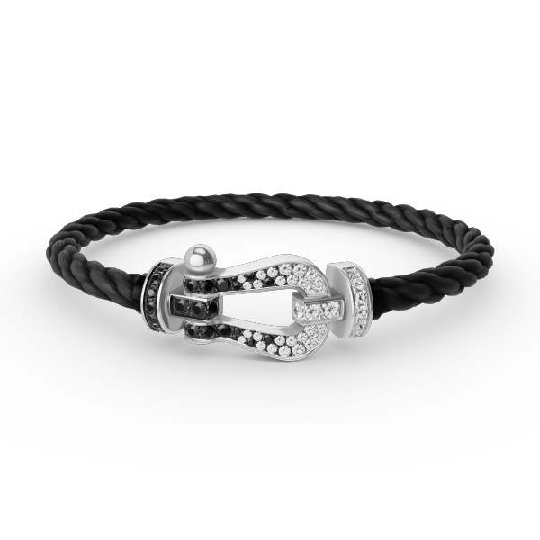 [⭐Spark]FORCE LARGE HORSESHOE BLACK WHITE DIAMOND BRACELET SILVER