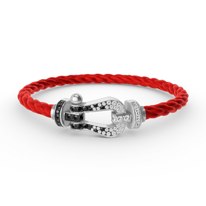 [⭐Spark]FORCE LARGE HORSESHOE BLACK WHITE DIAMOND BRACELET SILVER