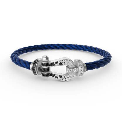 [⭐Spark]FORCE LARGE HORSESHOE BLACK WHITE DIAMOND BRACELET SILVER