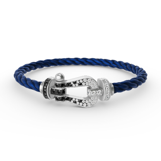 [⭐Spark]FORCE LARGE HORSESHOE BLACK WHITE DIAMOND BRACELET SILVER