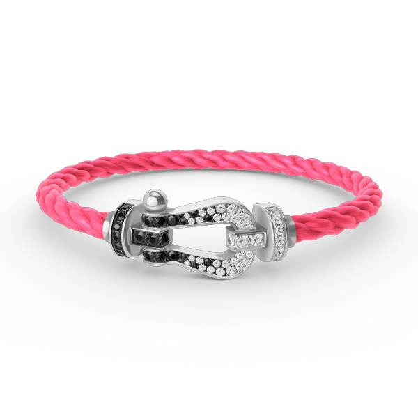 [⭐Spark]FORCE LARGE HORSESHOE BLACK WHITE DIAMOND BRACELET SILVER