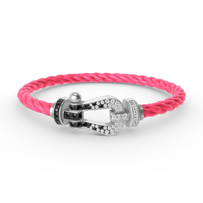 [⭐Spark]FORCE LARGE HORSESHOE BLACK WHITE DIAMOND BRACELET SILVER