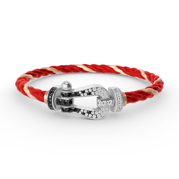 [⭐Spark]FORCE LARGE HORSESHOE BLACK WHITE DIAMOND BRACELET SILVER
