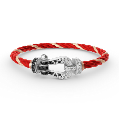 [⭐Spark]FORCE LARGE HORSESHOE BLACK WHITE DIAMOND BRACELET SILVER
