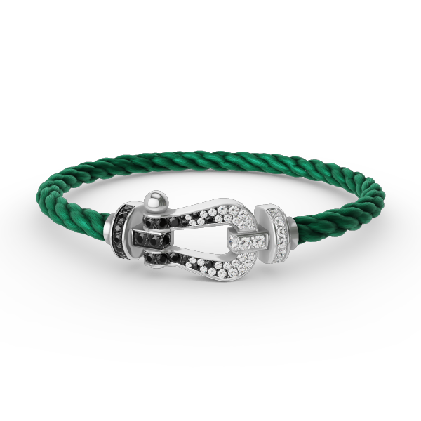 [⭐Spark]FORCE LARGE HORSESHOE BLACK WHITE DIAMOND BRACELET SILVER