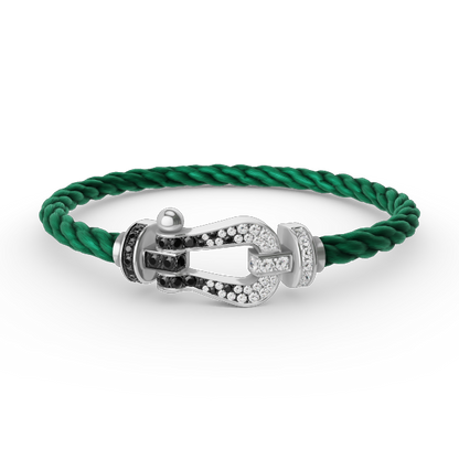 [⭐Spark]FORCE LARGE HORSESHOE BLACK WHITE DIAMOND BRACELET SILVER