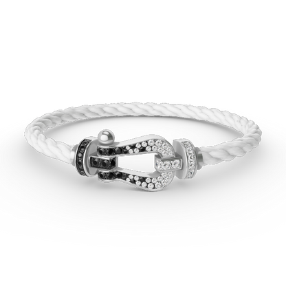 [⭐Spark]FORCE LARGE HORSESHOE BLACK WHITE DIAMOND BRACELET SILVER