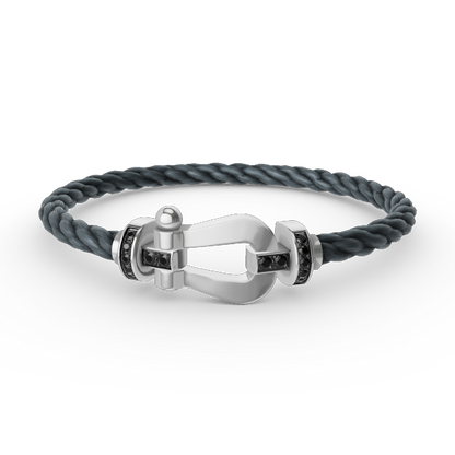 [⭐Spark]FORCE LARGE HORSESHOE BLACK DIAMOND BRACELET SILVER