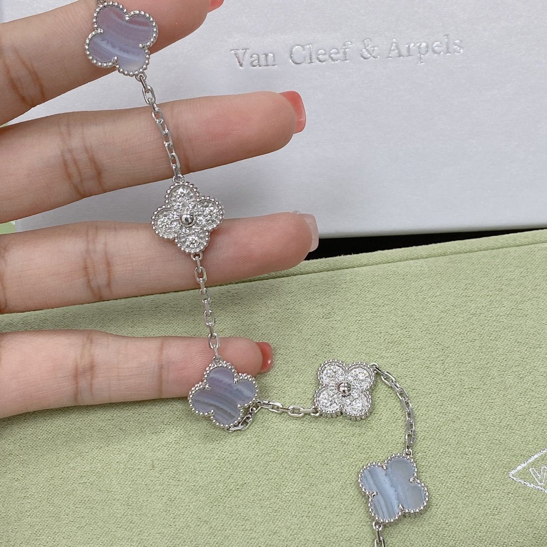 [⭐Spark] CLOVER 5 MOTIF PURPLE CHALCEDONY BRACELET COLLECTION