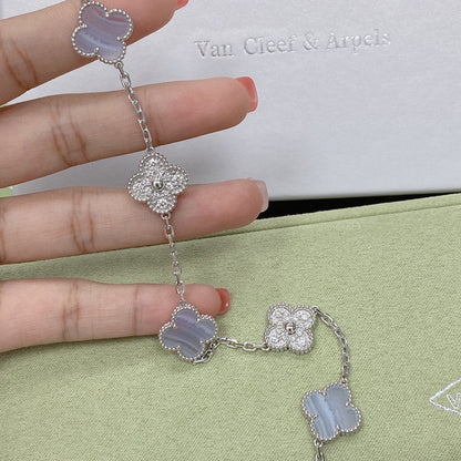 [⭐Spark] CLOVER 5 MOTIF PURPLE CHALCEDONY BRACELET COLLECTION