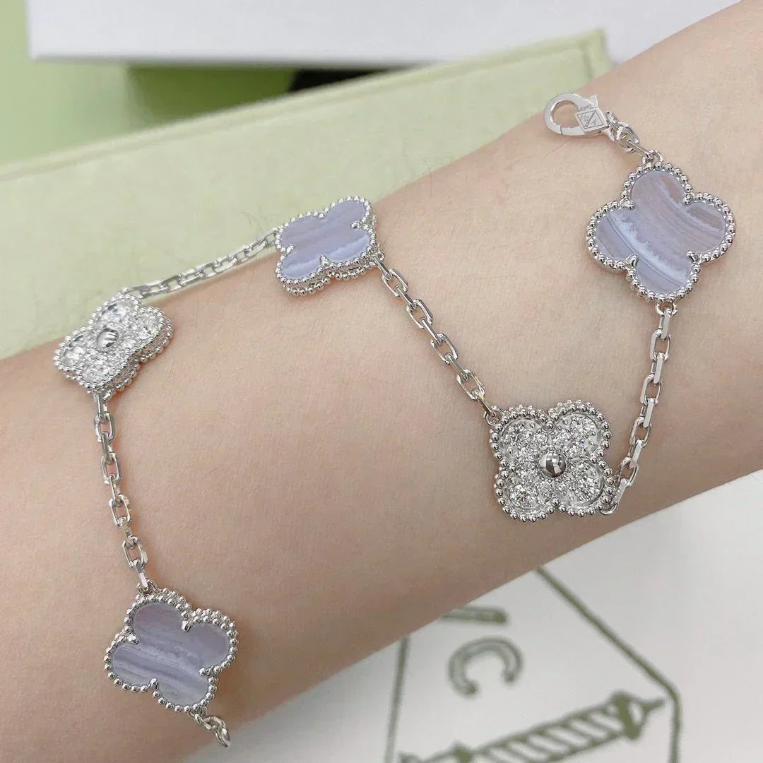 [⭐Spark] CLOVER 5 MOTIF PURPLE CHALCEDONY BRACELET COLLECTION