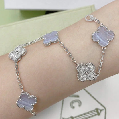 [⭐Spark] CLOVER 5 MOTIF PURPLE CHALCEDONY BRACELET COLLECTION