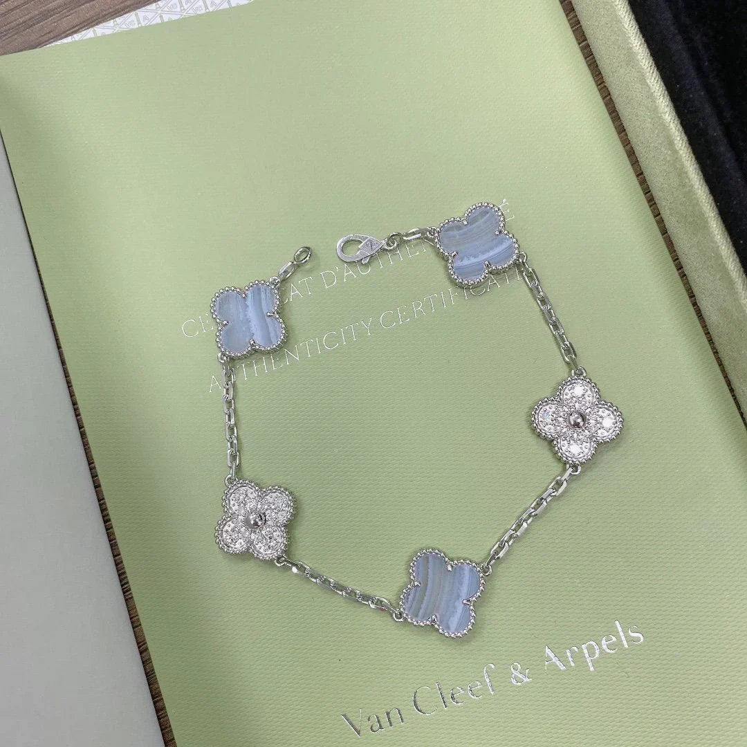 [⭐Spark] CLOVER 5 MOTIF PURPLE CHALCEDONY BRACELET COLLECTION