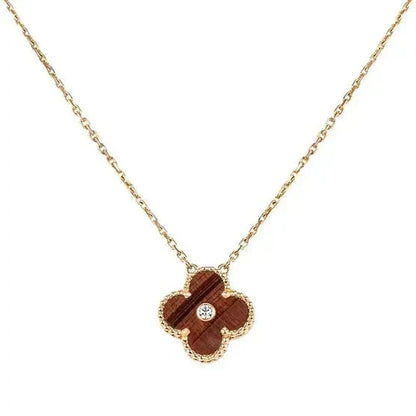 [⭐Spark]CLOVER 15MM DIAMOND AND YELLOW TIGER'S EYE AGATE necklace