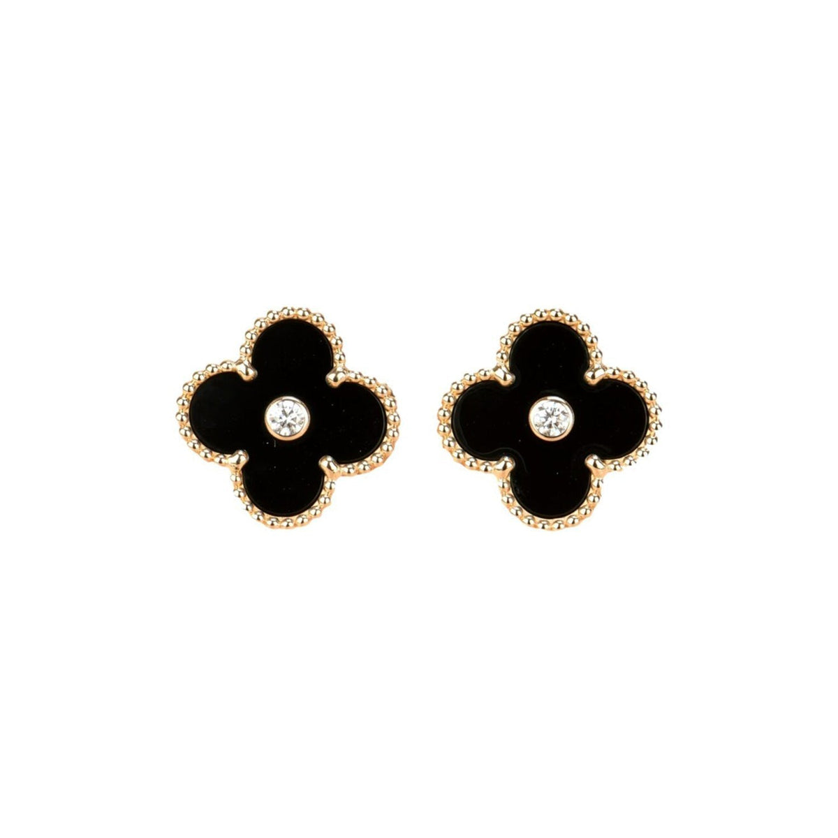 [⭐Spark]CLOVER MEDIUM 1 MOTIFS ONYX DIAMOND EARRINGS