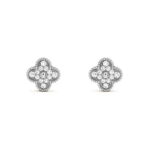 [⭐Spark]CLOVER 1 MOTIFS DIAMOND STUD EARRINGS SILVER