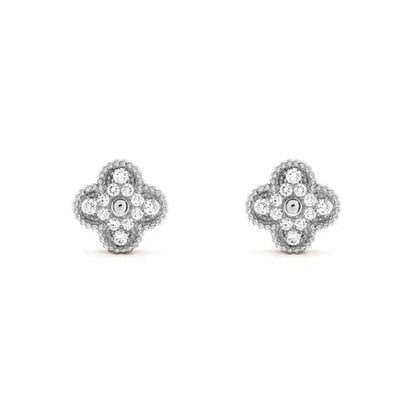 [⭐Spark]CLOVER 1 MOTIFS DIAMOND STUD EARRINGS SILVER