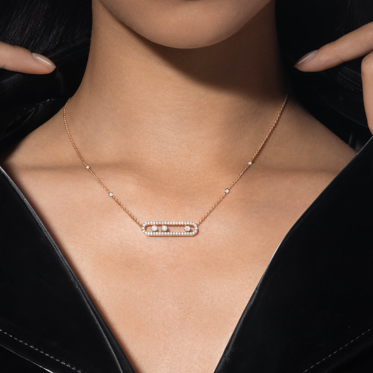 [⭐Spark] Move Pave_ Rose Gold Diamond Necklace