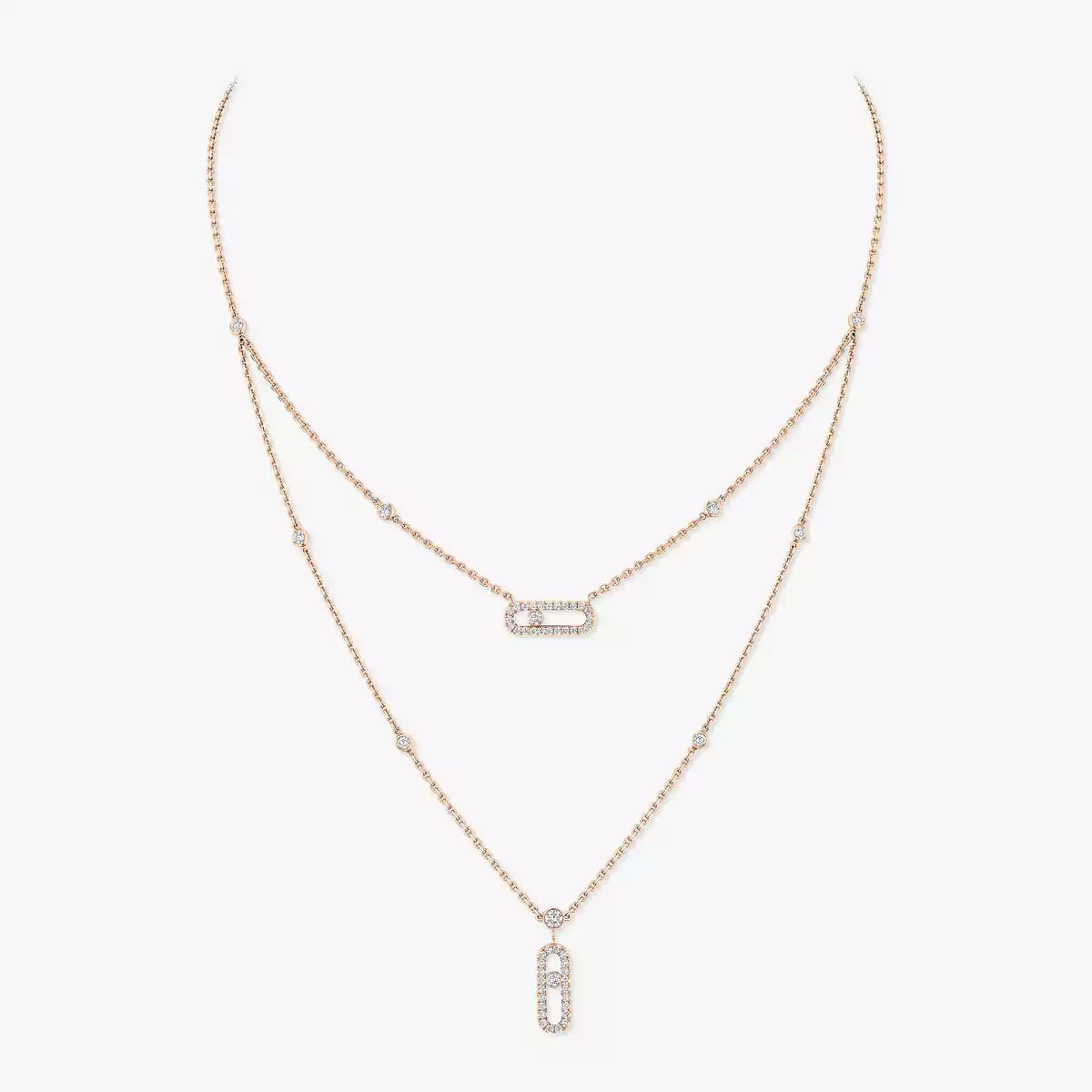 [⭐Spark]2 Rows Rose Gold Diamond Pave_ Necklace Move Uno