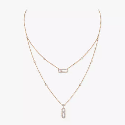[⭐Spark]2 Rows Rose Gold Diamond Pave_ Necklace Move Uno