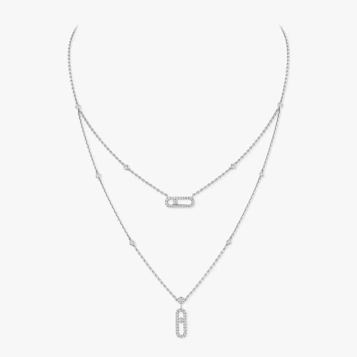 [⭐Spark]2 Rows Rose Gold Diamond Pave_ Necklace Move Uno