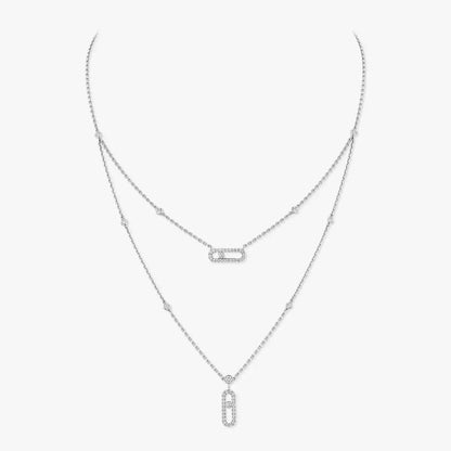 [⭐Spark]2 Rows Rose Gold Diamond Pave_ Necklace Move Uno