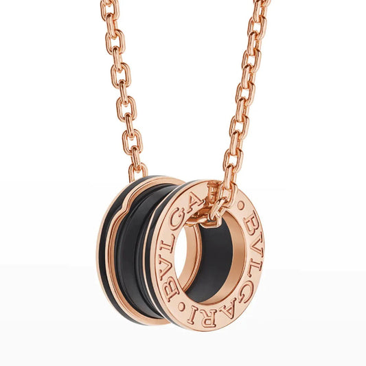 [⭐Spark]ZERO 1 BLACK CERAMIC PINK GOLD NECKLACE