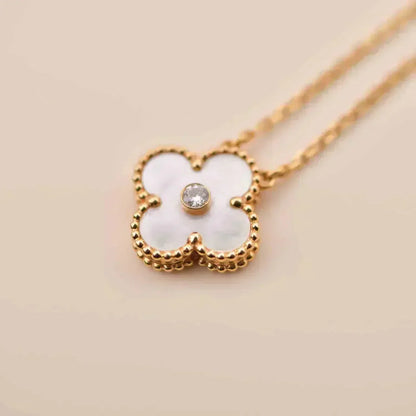 [⭐Spark]CLOVER 15MM DIAMOND WHITE FRITILLARIA NECKLACE