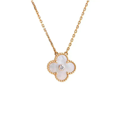 [⭐Spark]CLOVER 15MM DIAMOND WHITE FRITILLARIA NECKLACE